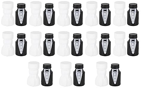 26pcs Bride and Groom Shaped Wedding Bubble Bottles, Mini Bubble Party Favors for Anniversary, Engagement, Bridal Celebration - Black and White