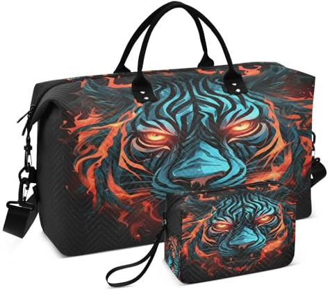 LINNIKEEEE Feuertier Zebra Reise-Seesäcke, Sporttasche, Weekender Handtasche mit Kulturbeutel für Damen Mädchen Herren