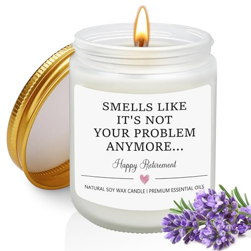 Funny Retirement Gifts for Women, Happy Retirement Candle Present for Colleagues, Teachers, Coworkers, Friend, Soy Wax Lavender Scented Candle, 7oz