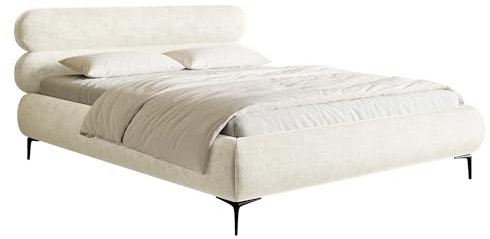 Selsey Bett Polsterbett Doppelbett 140 x 200 cm Mit Zweikammer Bettkasten Gasdruckfeder Metallrahmen Schwarze Beine Schlafbett Chenille Creme Roule