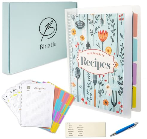 Recipe Book with PP Cover – 120 Sheets (240 Pages) Blank Cookbook with 5 Table of Contents Pages, Pocket, Dividers & Pen – Hardcover Journal with QR Code for Exclusive Recipes – Custom Recipe Notebook
