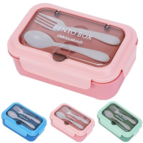 Lunch Box,1200ml Leakproof Bento Lunch Box,Food Container with 3 Compartments and Cutlery,BPA Free Containers Suitable for Adults and Kids (Pink)