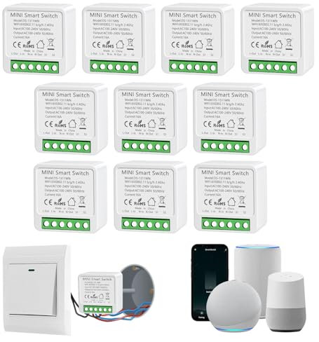 Interruttore WiFi, 16A Interruttore Smart Life, Interruttori Intelligente Relé WiFi, Alexa Interruttori Luce, Supporta il Controllo Vocale, Cavo Neutro Richiesto, Timer Fai Da (10 pezzi)