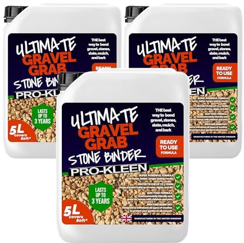 Pro-Kleen Ultimate Gravel Grab 15L (Covers 240 ft2) - Stone Glue Binder Fixing Spray - For Gravel, Slate, Bark & More - Protects for up to 3 Years - Non Toxic, Weather Resistant & Porous Formula