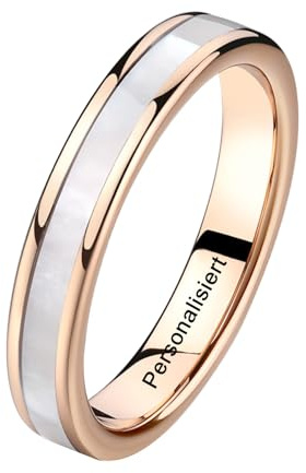 Vakki Ringe aus Roségold 4mm Wolfram Ring für Damen Weißer Perlmutt Ehering Frauenring für Hochzeit, Versprechen, Täglich, Größe 49(15.6) bis 62(19.7)