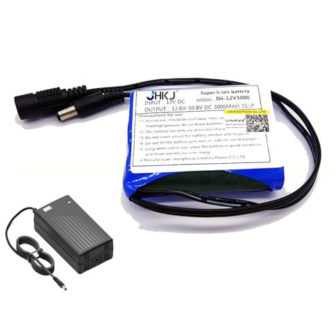 JHKJ Batterie de Stockage pour interphone 12 V 3 000 mAh, Batterie au Lithium remplaçable 12 V avec Chargeur et Port CC pour Barre Lumineuse LED