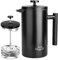 MERMOO YILAN Cafetière à piston de 1 litre en acier inoxydable isotherme robuste pour la maison, les voyages, le camping, l'extérieur (noir)