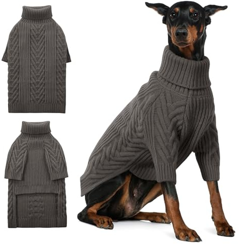 ASENKU Hundepullover, Hundepullover für extra große Hunde, Rollkragenpullover für den Winter, für Dobermann, Dogge (Dunkelgrau, Größe 4XL)