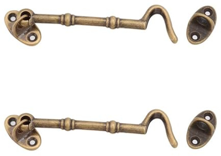 2Pcs Antique Brass Cabinet Window Door Hook Latch & Eye, 15cm Windproof Support Hook Hasp (Antique Bronze)