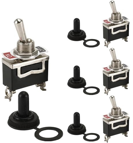 Powice 4X Kippschalter 250V/6A 125V/10A Mit Wasserdichter Kappe,Kippschalter 12V Wasserdicht, Miniboot 2Poliger Schalter 12V,12V/230V Schalter Geeignet für Den Einbau in Häusern Schwarz