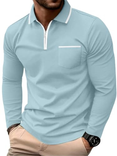 PrinStory Poloshirt Herren Langarm Quarter Zip Poloshirt Baumwolle Polo Shirt Polo Kragen Tshirt