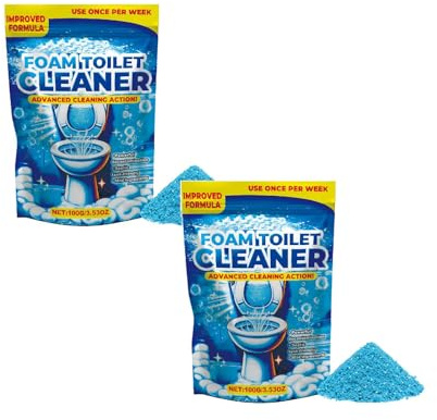 WC Schaum, Extra Stark, WC Reiniger Schaum, WC Reiniger, Toilettenreiniger, WC Pulver, Kalkentferner Dusche Stark Putzmittel, entfernt kraftvoll Kalk & Urinstein, für Glanz und frischen Duft (2x100 g)