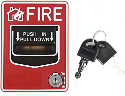 Lausixy Manual Pull Station Fire Alarm, Emergency Alarm Station with Key, Dual Action Manual Call Point Fire Alarm Panic Button, Wired 9-28VDC Compatible for Alarm Siren or Panel, Includes 2 Keys