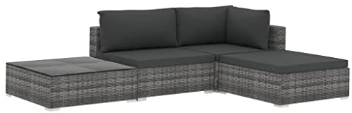 CIOURSTO Juego de Muebles de Jardín de Ratán de 4 Piezas, Salón de Jardín con Cojines de Asiento y Respaldo, Grupo de Banco de Esquina, Muebles de Salón de Exterior (Gris)