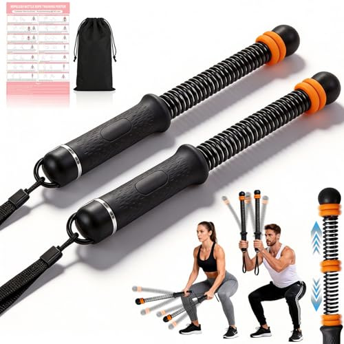 Upgrade Portable Ropeless Battle Ropes - Adjustable Weights Cordless Battle Ropes for Home Gym with Training Poster - Battle Rope Sticks Exercise Equipment for Low-Impact Workout, HIIT & Cardio -Black