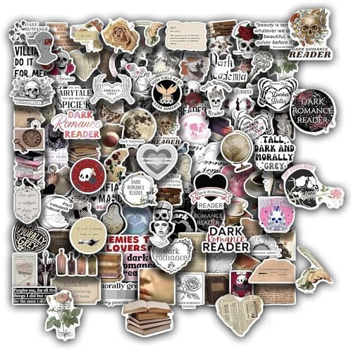 Glamifyr 100 Stück Dark Romance Sticker Set – Bookish Aesthetic Aufkleber für Bücherliebhaber, Gothic & Vintage Collage Sticker für Laptop, Kindle, Journal & Scrapbook