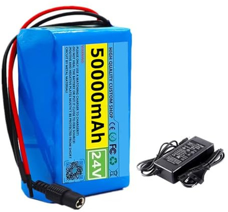 Batterie De Vélo Électrique 24V 50Ah Batterie Ebike Batterie Rechargeable 6S2P Haute Puissance Batteries avec Chargeur pour 150W 250W 350W 500W Moteur 24V 50Ah,XT90
