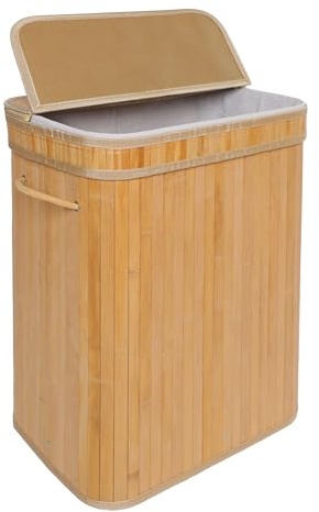 Relaxdays Wäschekorb mit Deckel, Bambus, 72 l, Faltbare Wäschebox, HxBxT: 60 x 40 x 30 cm, Badezimmer Wäschetruhe, Natur