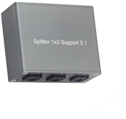 TDCuizent Digitaler Audio-Splitter, 1 x 3, SPDIF, optisch, für Toslink-Adapter für PS4/Xbox/TV, unterstützt Dolby AC3/DTS/LPCM 2.0, 40 m Übertragungsreichweite und Wiedergabe, Grau