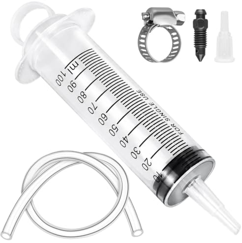 VZXZXE 100ml Spritze Bremsenentlüfter mit 50cm Schlauch & Adapter | Für Motorrad, Fahrrad, Roller & Auto Inkl Druckklemme, Ölabsaugung, Bremsflüssigkeit wechseln, effektives Entlüften