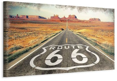 murando - Wandbilder XXL Route 66 135x45 cm 1 tlg - Wand Deko Vlies Leinwand Bilder Groß Wanddeko Wohnzimmer Schlafzimmer Kunstdrucke Panoramabild - Weg Straße Straßenschild Reise
