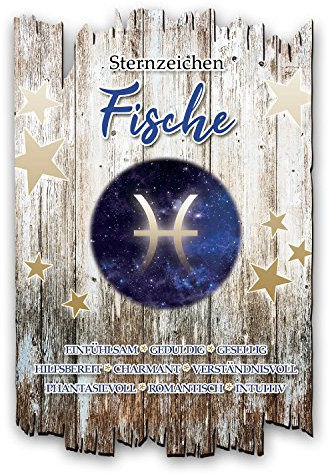 Kreative Feder Wandbild Sternzeichen Fische aus Holz im Shabby Chic Landhaus-Stil - Holzschild Größe 30x20cm (Fische)