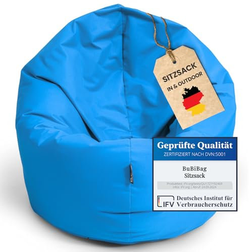BuBiBag Sitzsack für Kinder und Jugendliche - geeignet als Bodenkissen, Sitzkissen oder als Gaming Sitzsack, geliefert mit Füllung (70 cm Durchmesser, königsblau)