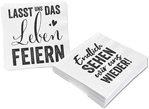 Bada Bing 2er Set Mit 40 Stück Servietten Spruch Weiß Edel Papierservietten Endlich sehen wir uns wieder Lasst uns das Leben feiern 40