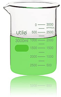 Utile 101.45oz(3000ml) Low Form Glass Beakers, Borosilicate 3.3 Glass with Printed Graduation, 4000.3000.1