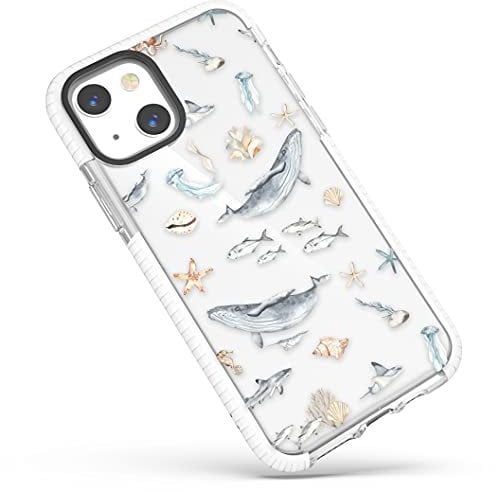 Frepstudio Clear Case Compatible with iPhone 13 (6.1 inch),Girls Women Cute Blue Sea World Whale Dolphin Fish Funny Ocean Trendy Design Soft Shockproof Protective Case Compatible for iPhone 13