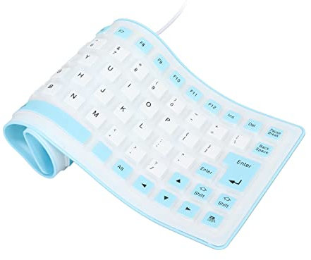 Annadue Faltbare Silikontastatur, USB Verkabelt 85 Tasten Rollup-Tastatur wasserdichte Tragbare Flexible Tastatur für PC Laptop Notebook(Blau)