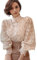 Petalum Femme Chemisier Dentelle Chic Chemise Victorien à Manche Longue Bouffante Ballon Sexy Chemisier Gothique Lolita Lace Ajouré Top Blouse Renaissance Elégant Vintage (Abricot, Taille 38(XL))