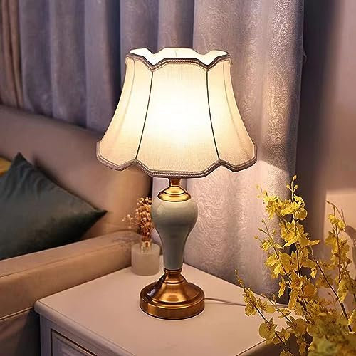 Mengjay Tischlampe Vintage Keramik, Schlafzimmer Nachttischlampe Plissee Lampenschirm Gemalt grün Porzellan Lampe Körper Chinesische Schreibtischlampe, Wohnzimmer/Arbeitszimmer/Esszimmer (A)