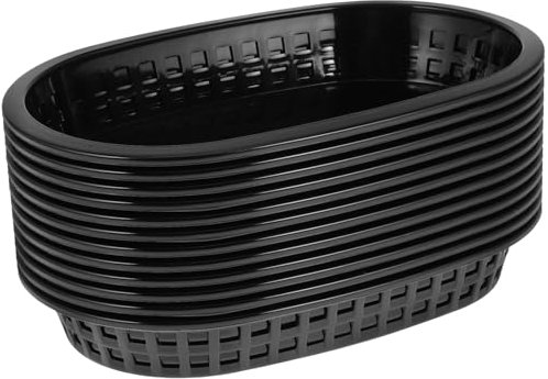 Angoily Kunststoff Fast Food Körbe -12 Stück Schwarzbrotkörbe zum Servieren - 23,5 x 15 x 3,5 cm Wiederverwendbarer Ovaler Lebensmittelkörbe Hot Dog Tabletts für Burgers Sandwiches Pommes