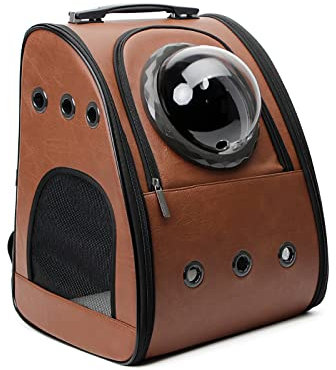 Galatée Katzen-Rucksack-Träger, Haustier-Rucksack-Träger Für Große Katzen Und Kleine Welpen, Belüfteter Raumkapsel-Haustier-Rucksack, Hunderucksack Mit Vorder- Und Seitenöffnung(Braun)