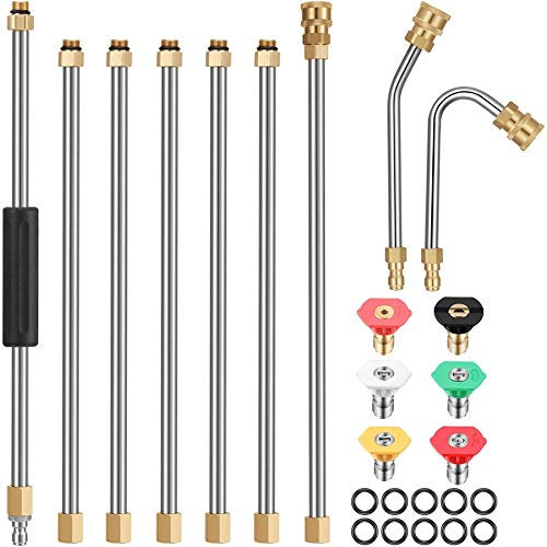 Lot de 7 tiges de rallonge pour nettoyeur de pression, lance de rechange de 10 m, tige courbée de 30 ou 120 degrés, 6 buses de pulvérisation