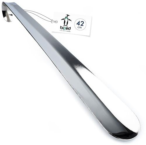 biped Metall Schuhlöffel lang 42 cm - Rostfreier Edelstahl Schuhanzieher lang, mit Haken zum praktischen Aufhängen - Sehr stabiler Premium Schuhlöffel Metall - Ergonomisch geformt z2795