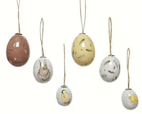 Ostereier zum Aufhängen 4-6cm x 12 Stück Kunststoff Deko Eier Tiere Motiv Hängedeko Osterdeko Mix