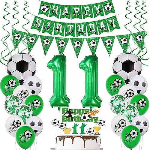 11 Jahr Fußball Geburtstag Deko,Fußball 11 Geburtstag Deko,Fussball Luftballon ,11 Ballon Grün, 11. Fußball Tortendeko,11.Geburtstagsdeko Fußball Torten Topper