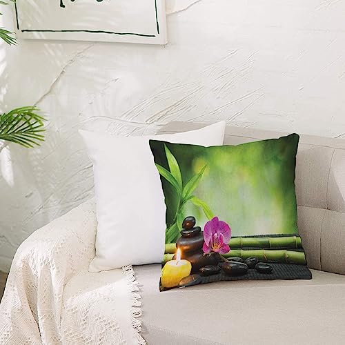 Kissenbezug Polyester Zierkissenbezug,Spa-Orchidee Bambusstämme Steine japanische alternative Feng Shui-Elemente, grüne Fuc,Dekorativen Kissenhüllen Weiches Kissen für Sofa Couch Schlafzimmer 50x50 cm