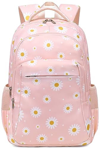 LEDAOU Schulrucksack, Teenager, Jungen, Mädchen, Kinder, Büchertasche, Grundschultasche, für 8–14 Jahre, Weiß, Gänseblümchen, Pink, Medium, Rucksack für Jungen und Mädchen