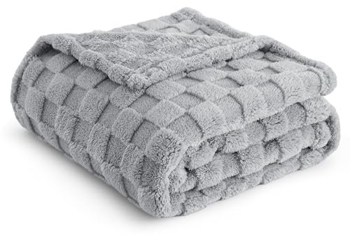 BEDSURE Kuscheldecke Flauschig Decke Fleecedecke – Schachbrettmuster Wohndecke Weiche Warme Gemütlicher Karierte Decken für Sofa Couch Bett, Grau, 150 x 200 cm