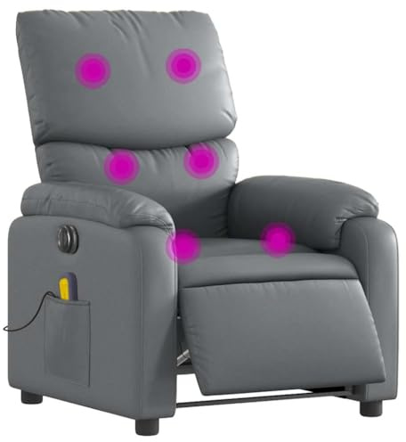 vidaXL Massagesessel, Sessel Elektrisch, Relaxsessel mit Liegefunktion Vibrationsfunktion, Fernsehsessel Liegesessel für Wohnzimmer, Grau Kunstleder