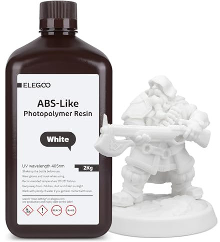 ELEGOO 405nm ABS-Like Resin, LCD UV Rapid Resin Hohe Präzision, Nicht Spröde, Nicht Giftig für LCD/DLP 3D Drucker Photopolymer Harz 2kg Weiß