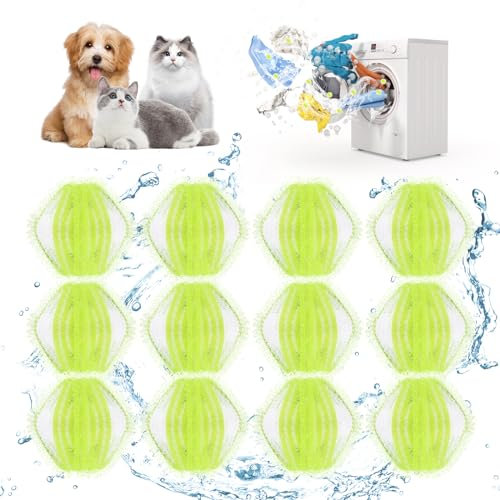 12 Pezzi Acchiappa per Lavatrice, Cattura Lavatrice Gatto/Cane, Riutilizzabile, per Rimuovere di Animali Domestici e Lanugine Raccogliere P-eli di Cane, Gatto, Peluche in Lavatrice (Verde)