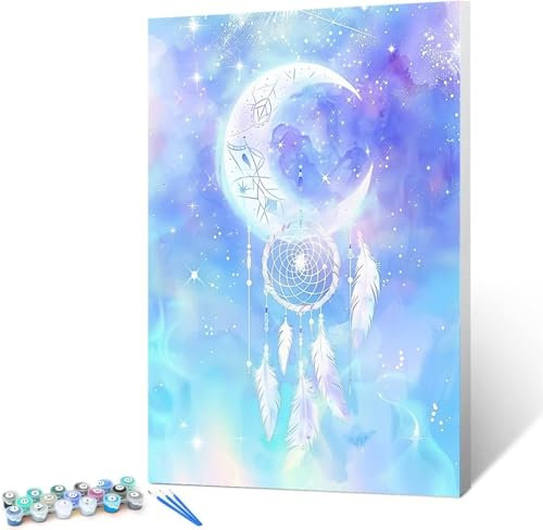 Peinture par Numero pour Enfant et Adulte, Loisirs Créatifs Activité Manuelle, Peinture Acrylique Kit de Dessin pour Filles et Garçons, La peinture à l'aquarelle - Lune 50x65cm (encadré)