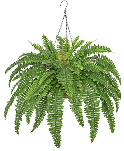 Planta artificial colgante de helecho Boston – 3 variantes de estilo – aprox. 60 – 80 cm – Planta artificial decorativa de helecho colgante en cesta – Realista – Planta artificial para interior y