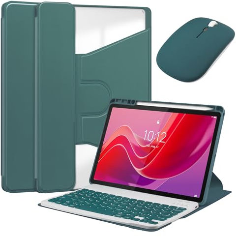 Funda con Español Ñ Teclado para Lenovo Tab M11 De 11 Pulgadas 2024 TB330FU, Funda Giratoria De 360°, Teclado Bluetooth Desmontable con Ratón,Verde