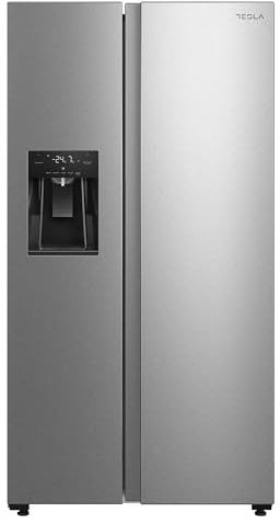 TESLA T569AFFX 569L Total No Frost American Style Fridge Freezer, Plumbed Water and Ice Dispenser, 2 Year Warranty, Stainless Steel and Silver Cabinet. H179.3 x W91 x D69.8