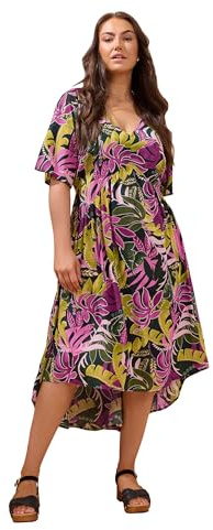 EVANS Curve Tropical Print Modal Midaxi Dress - Women's - Plus Size Curve Green